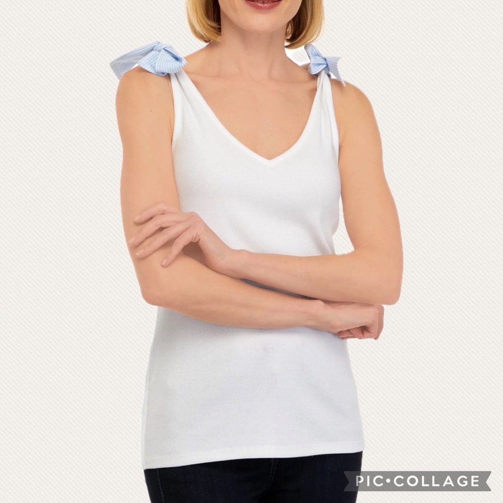 Crown & Ivy‎ L Bow Shoulder V Neck Ribbed Tank Top
